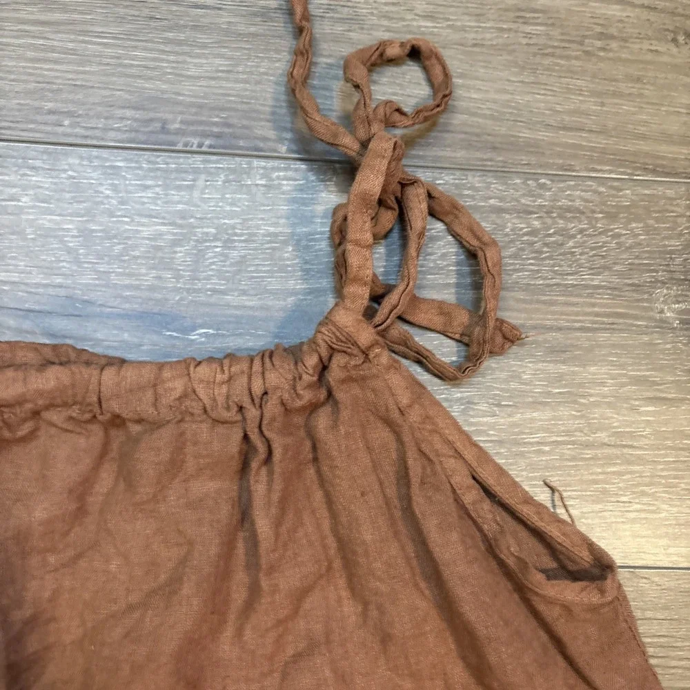 Bellambia Made in Italy 100% Linen Brown Tie Shoulder Sleeveless Top Medium Tank